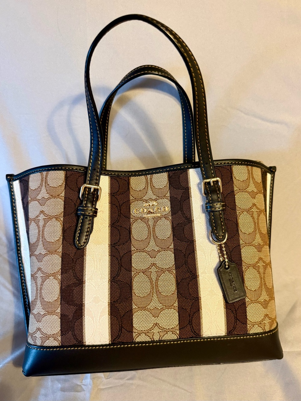 Coach Signature Stripe Tote in Brown, Beige & Cream